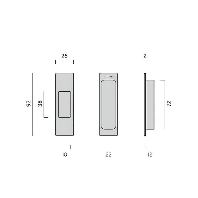 Nidus Mardeco rectangular end pull (each) Brushed Satin Chrome