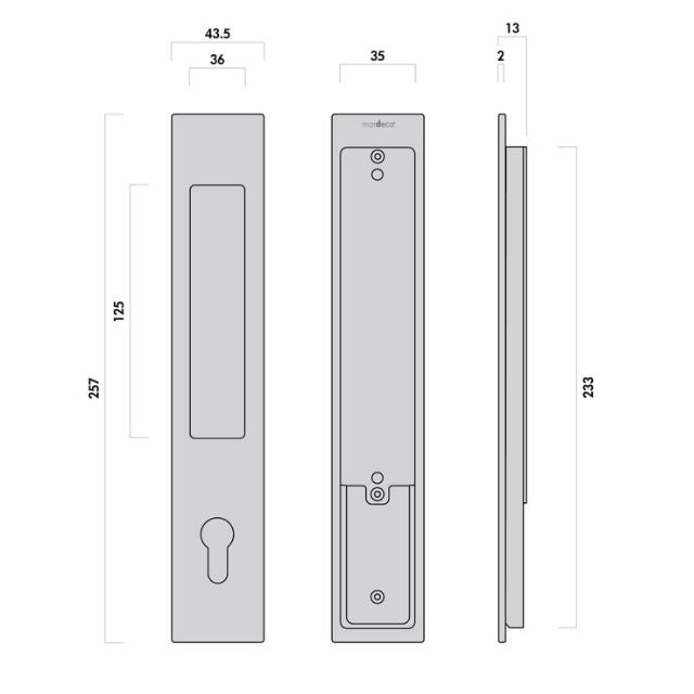 Nidus Mardeco rectangular flush pull Euro Lock set Matte Black (cylinder sold separately)