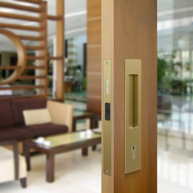 Nidus Mardeco rectangular flush pull Euro Lock set Satin Brass (cylinder sold separately)