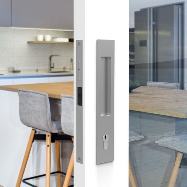 Nidus Mardeco rectangular flush pull Euro Lock set Satin Chrome (cylinder sold separately)
