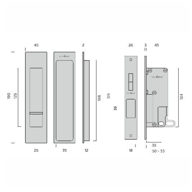 Nidus Mardeco Cavity Sliding Door Privacy Set Brushed Nickel