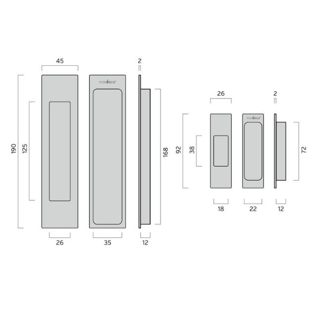 Nidus Mardeco rectangular flush pull set incl end pull Satin Chrome