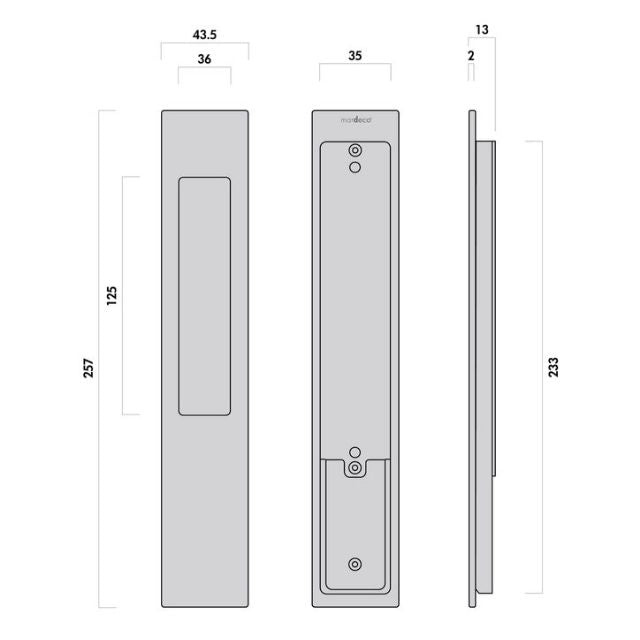 Nidus Mardeco rectangular flush pull Snib lock set Brushed Satin Chrome (inside snib, no cylinder)