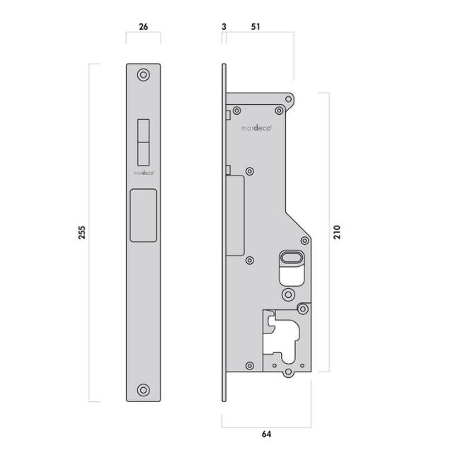 Nidus Mardeco rectangular flush pull Snib lock set Brushed Satin Chrome (inside snib, no cylinder)