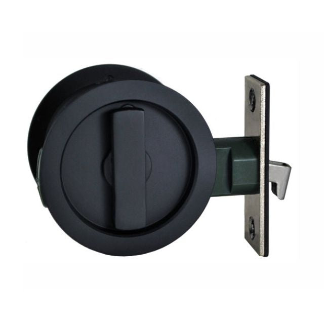 Nidus Sliding Cavity Door Round Backplate Privacy Set Include End Pull Matte Black  SCD-PRI-RD-BL - The Blue Space