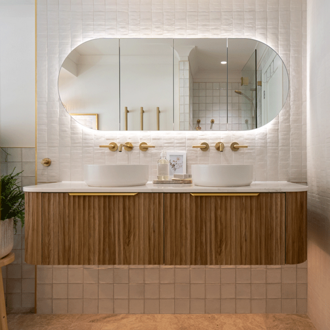 Lifestyle 01 Off White Olivia Feature Subway Matte 75 x 300mm Porcelain  - The Blue Space