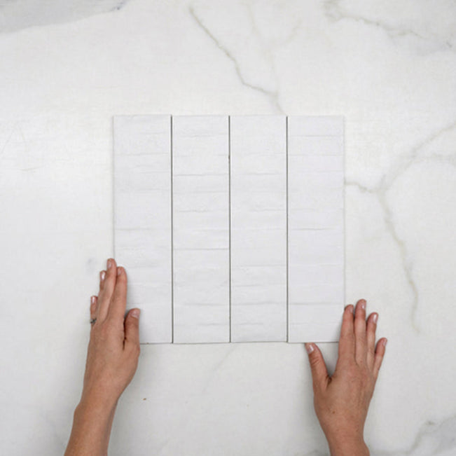 WIth Hand Off White Olivia Feature Subway Matte 75 x 300mm Porcelain  - The Blue Space