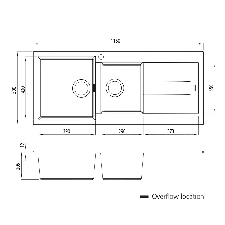 Oliveri Santorini 1 & 3/4 Bowl Topmount Sink With Drainer