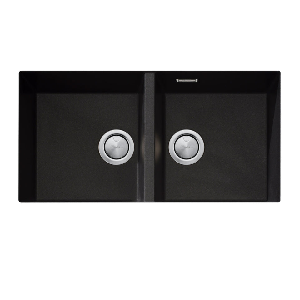 Oliveri Santorini Double Bowl Undermount Sink - Black with Overflow