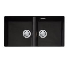 Oliveri Santorini Double Bowl Undermount Sink - Black with Overflow
