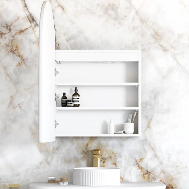 Otti Archie LED Shaving Cabinet Matte White Front View with Open Cabinet LED-ARSV9060-VP | The Blue Space
