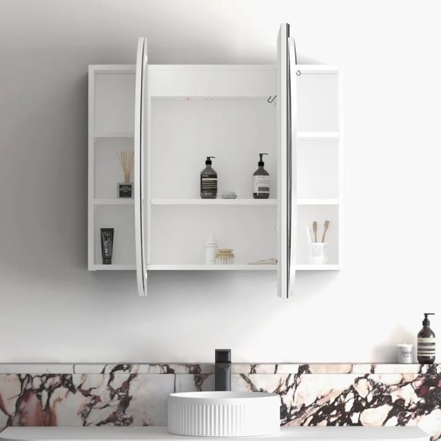 Otti Bondi 1200 LED Shaving Cabinet Matte White Front View All Door Open LED-BOSV1275W-VP | The Blue Space