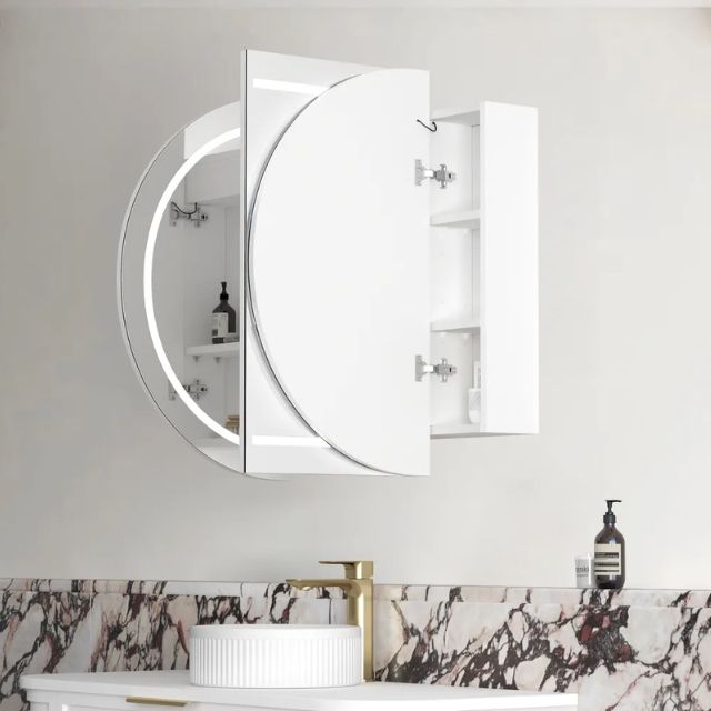 Otti Bondi 1200 LED Shaving Cabinet Matte White Side View and Door Open LED-BOSV1275W-VP | The Blue Space