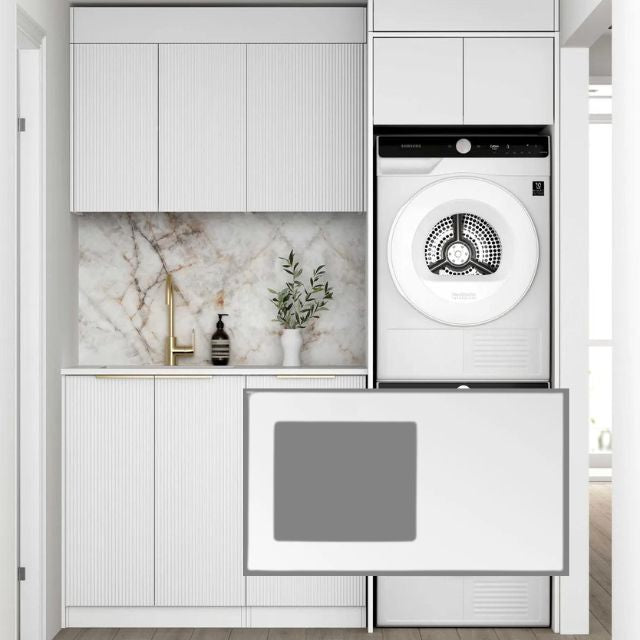 Otti Bondi 1715mm Fluted Laundry Set C - White with Pure White Solid Surface Stone Top LA-1715C-BOW-PW-KIT | The Blue Space