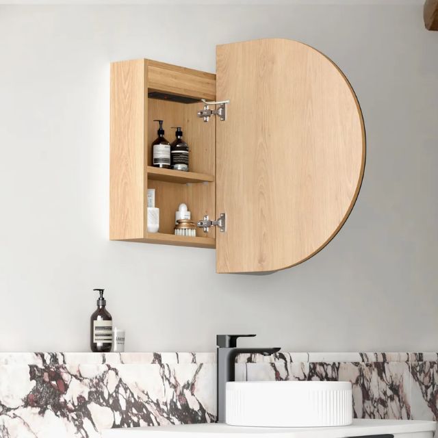 Otti Bondi 900 LED Shaving Cabinet Natural Oak Side View with Left Cabinet Open LED-BOSV9060N-VP | The Blue Space