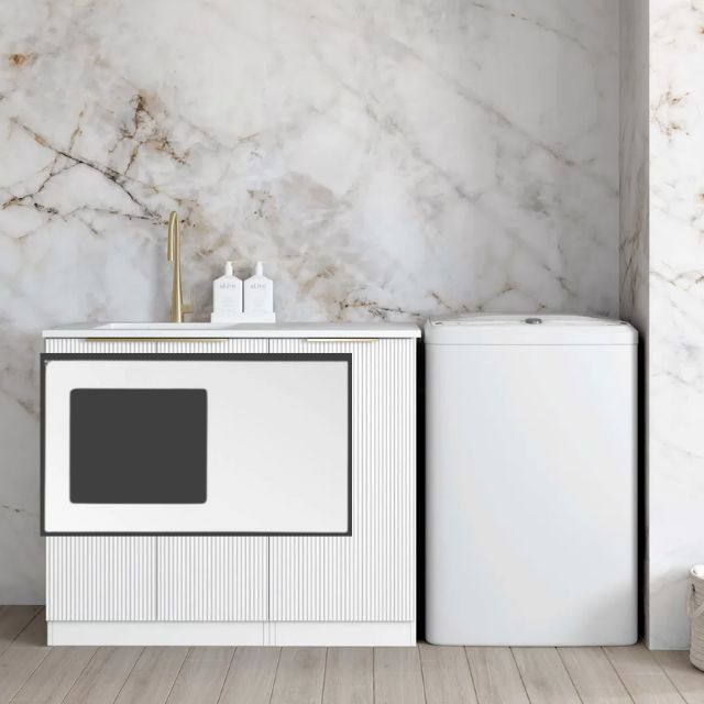 Otti Bondi White 1060mm Fluted Laundry Cabinet Set