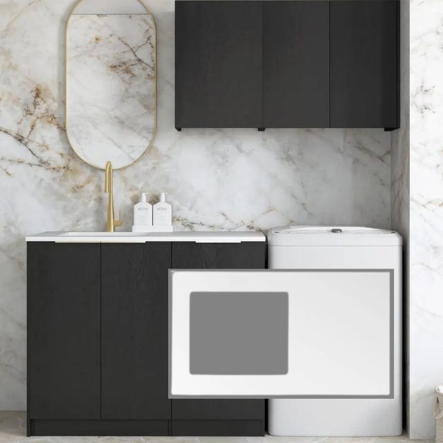 Otti Byron 1715mm Laundry Set A - Black Oak Pure White Solid Surface LA-1715A-BYB-PW-KIT | The Blue Space