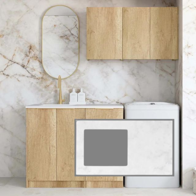 Otti Byron 1715mm Laundry Set A - Natural Oak Cloudy Carrara Solid Surface LA-1715A-BYN-CA-KIT | The Blue Space