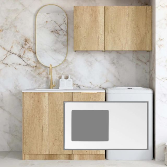 Otti Byron 1715mm Laundry Set A - Natural Oak Pure White Solid Surface LA-1715A-BYN-PW-KIT | The Blue Space