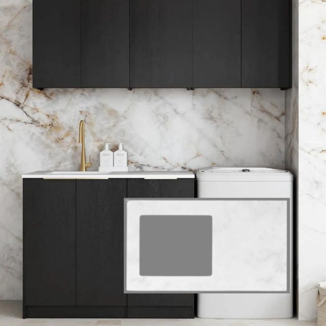 Otti Byron 1715mm Laundry Set B - Black Oak with Cloudy Carrara Solid Surface Stone Top LA-1715B-BYB-CA-KIT | The Blue Space