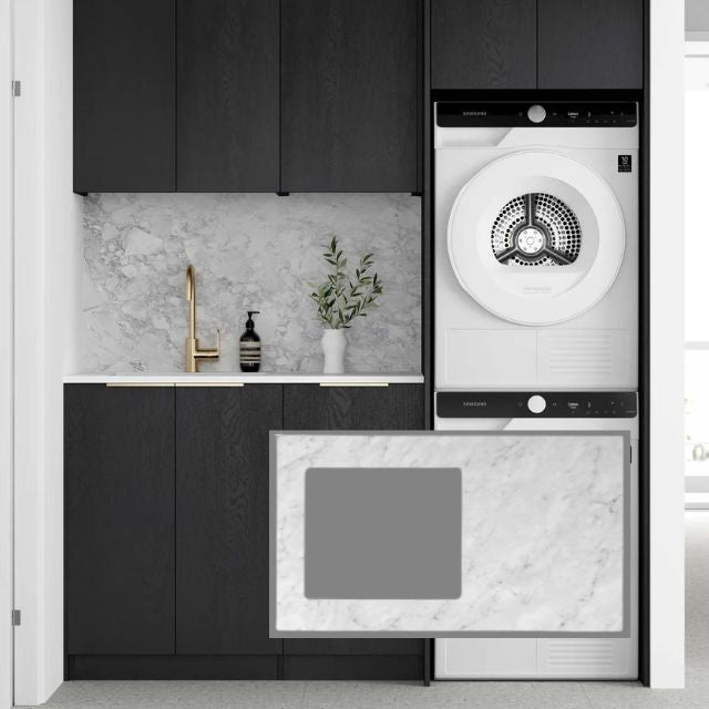 Otti Byron 1715mm Laundry Set C - Black Oak with Natural Carrara Marble Stone Top LA-1715C-BYB-NCA-KIT | The Blue Space