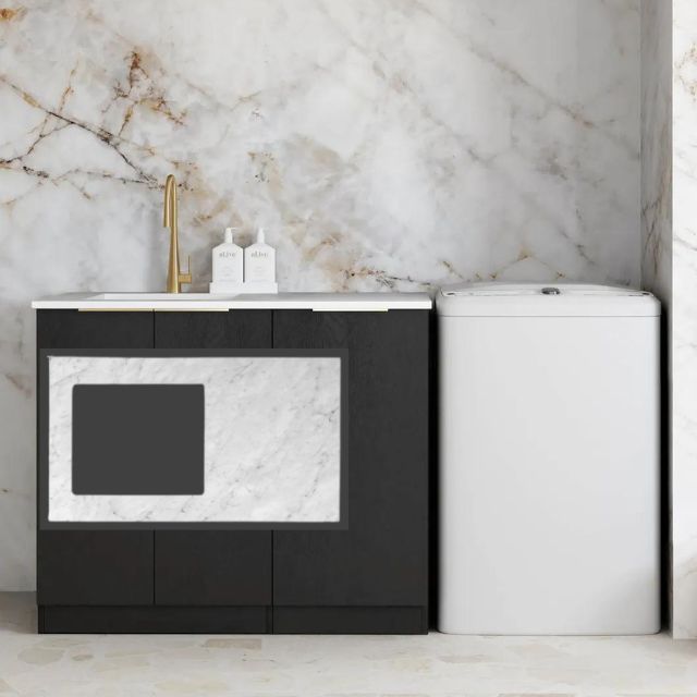 Otti Byron Black Oak 1060mm Laundry Cabinet Set Natural Carrara Marble LA-1060-BYB-NCA-KIT | The Blue Space
