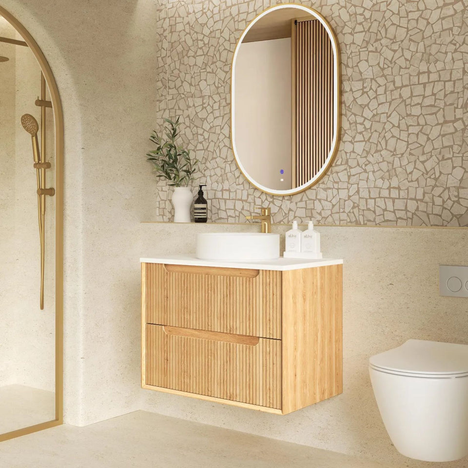 Otti Byron Fluted Woodland Oak Wall Hung Vanity with Pure White Top