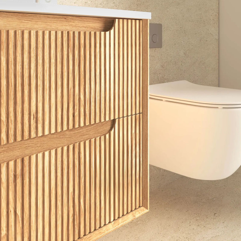 Otti Byron Fluted Woodland Oak Wall Hung Vanity with Pure White Top