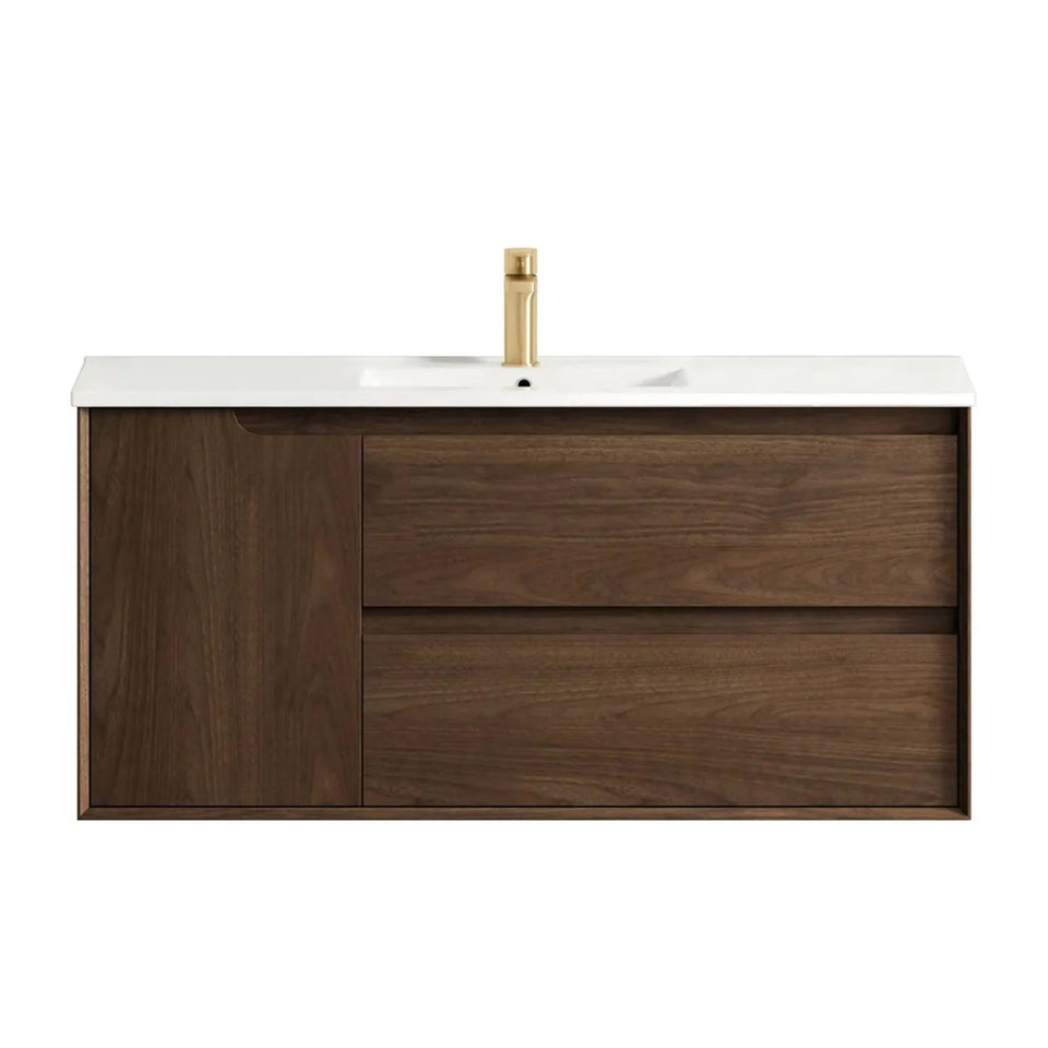 Otti Byron Wall Hung Vanity with Ceramic Top - Sable Walnut