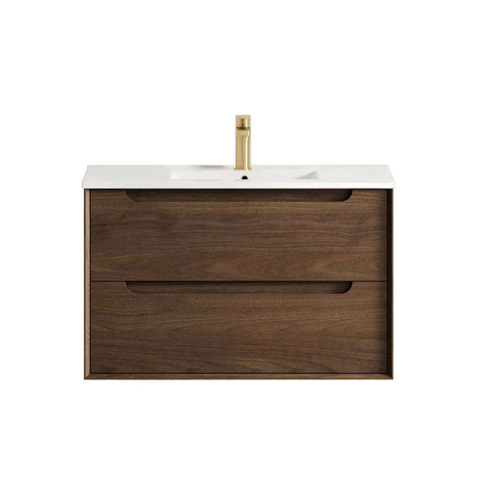 Otti Byron Wall Hung Vanity with Ceramic Top - Sable Walnut