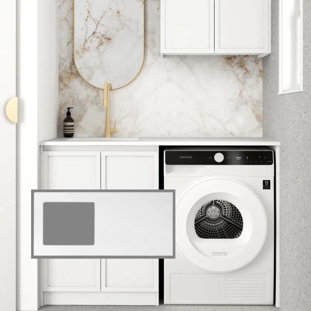 Otti Hampshire 1305mm Laundry Set A - White with Pure White Solid Surface Stone Top LA-1305A-BOHW-PW-KIT | The Blue Space
