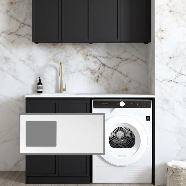 Otti Hampshire 1305mm Laundry Set B - Black with Pure White Solid Surface Stone Top LA-1305B-BOHB-PW-KIT | The Blue Space