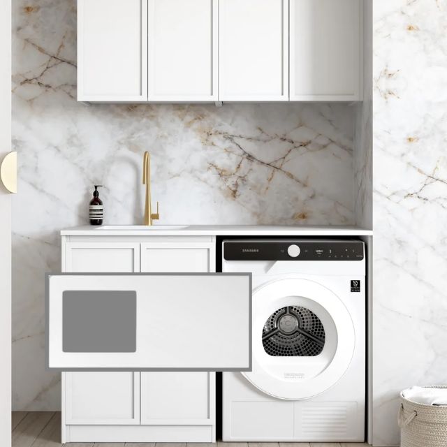 Otti Hampshire 1305mm Laundry Set B - White with Matte White Solid Surface Stone Top LA-1305B-BOHW-MW-KIT | The Blue Space