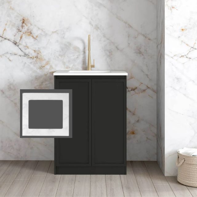 Otti Hampshire Black 650mm Mini Laundry Cloudy Carrara Solid Surface LA-650-BOHB-CA-KIT | The Blue Space