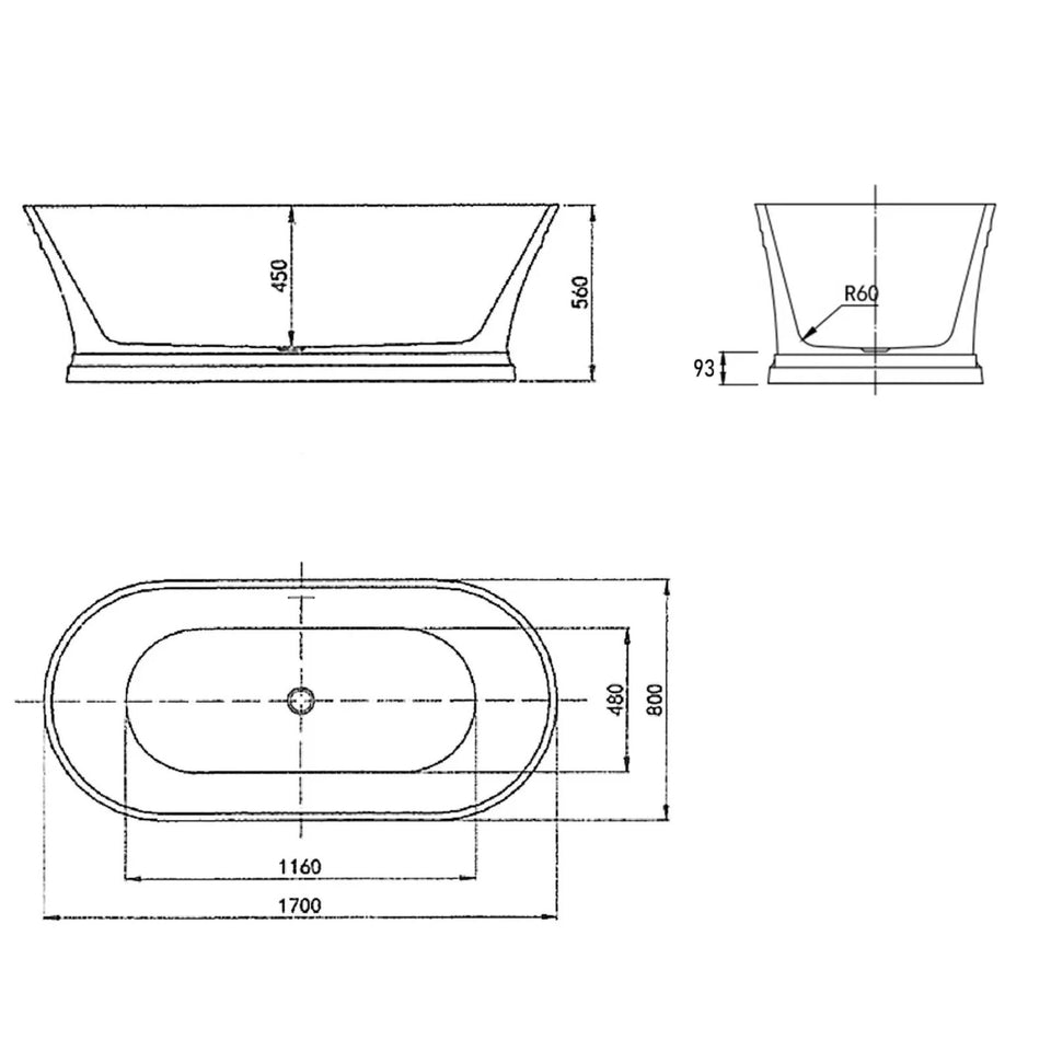 Otti Hampton 1700x800x560 Gloss White Bathtub With Overflow