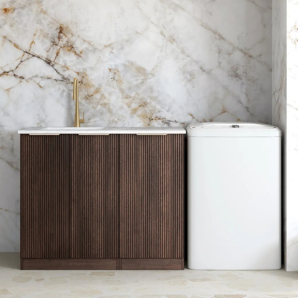 Otti Havana 1060mm Fluted Laundry Cabinet Set - Sable Walnut