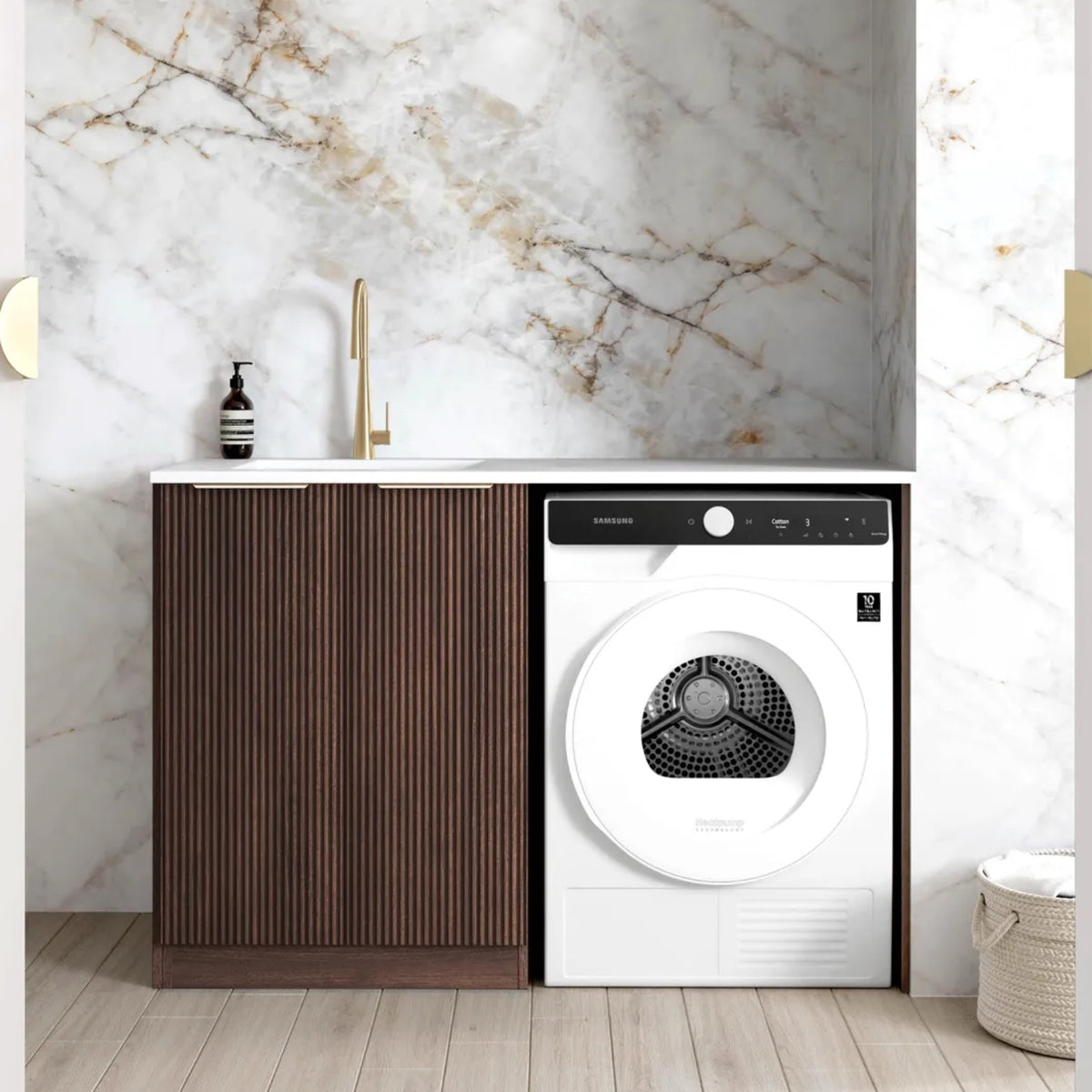 Otti Havana 1300mm Fluted Laundry Cabinet Set - Sable Walnut LA-1300-HASW-PW - The Blue Space