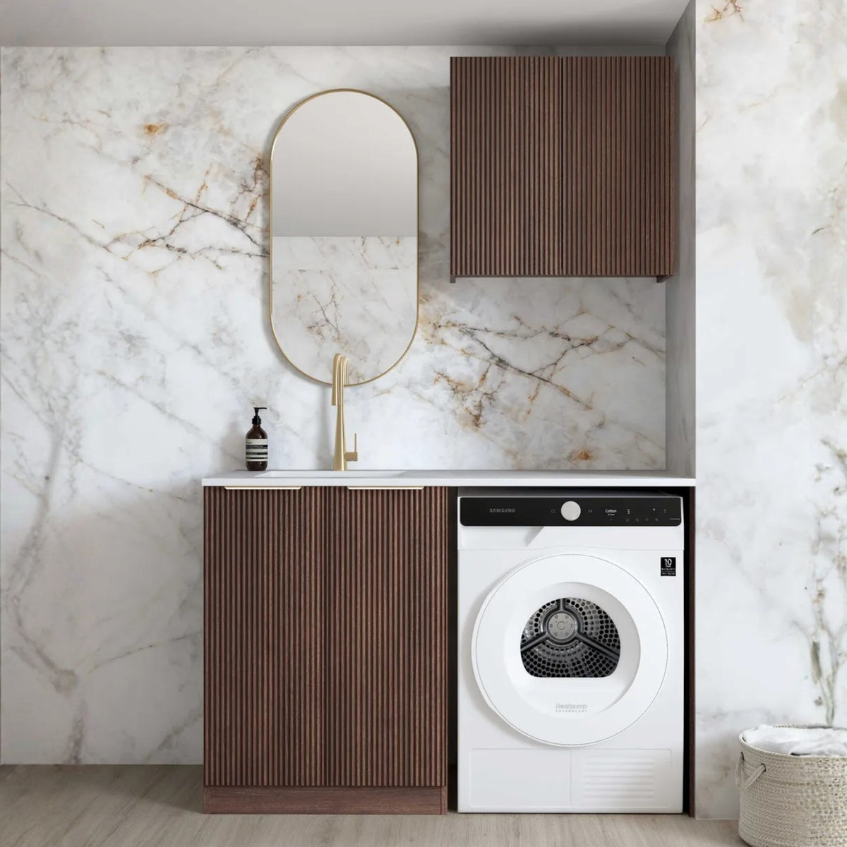Otti Havana 1305mm Fluted Laundry Set A - Sable Walnut LA-1305A-HASW-CA - The Blue Space