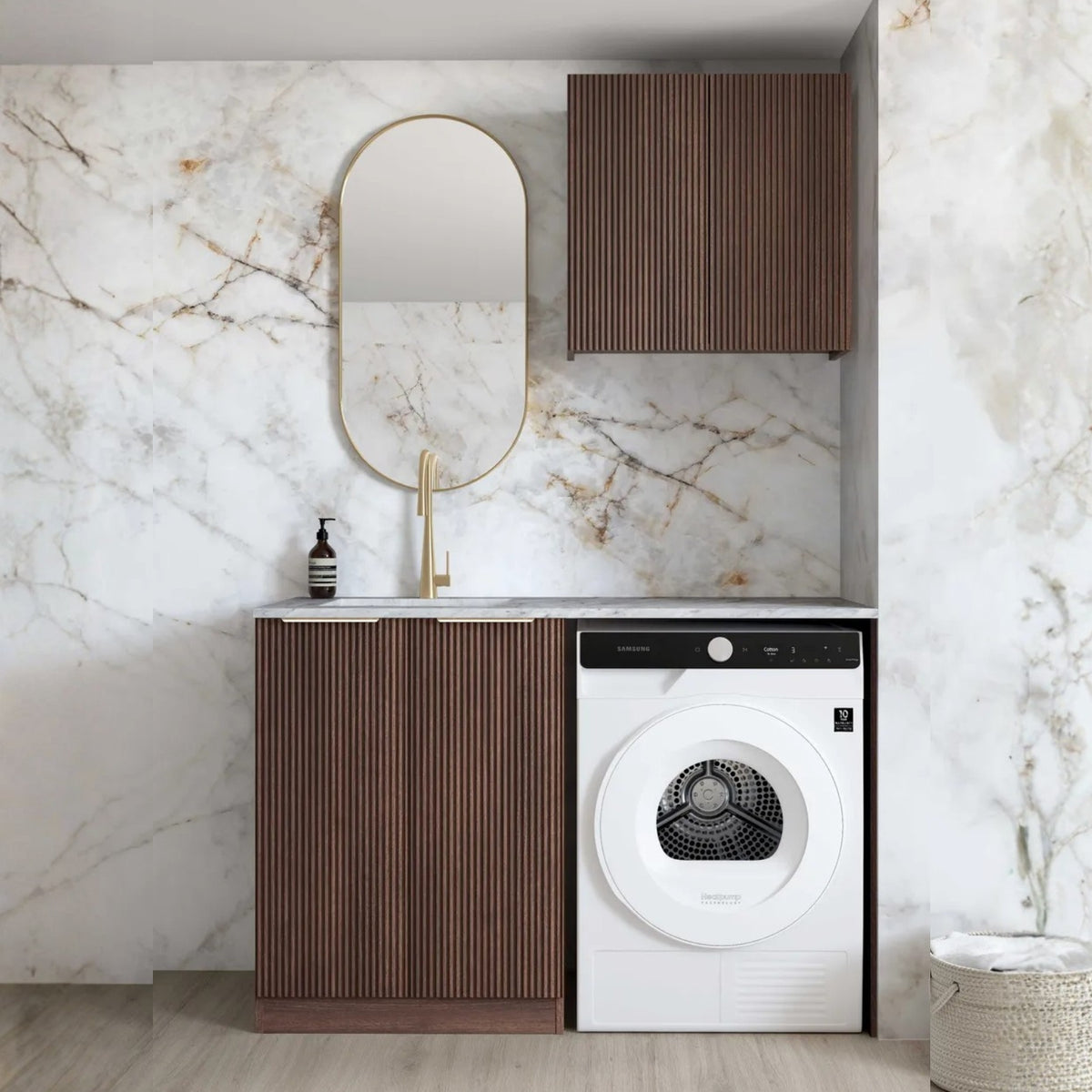 Otti Havana 1305mm Fluted Laundry Set A - Sable Walnut LA-1305A-HASW-NCA - The Blue Space