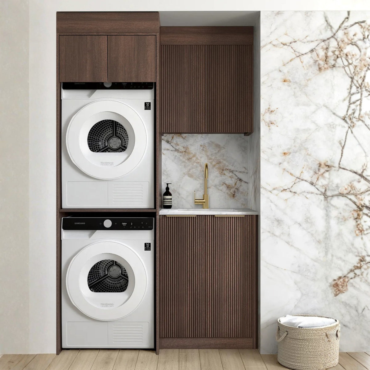 Otti Havana 1305mm Fluted Laundry Set C - Sable Walnut LA-1305C-HASW-CA - The Blue Space