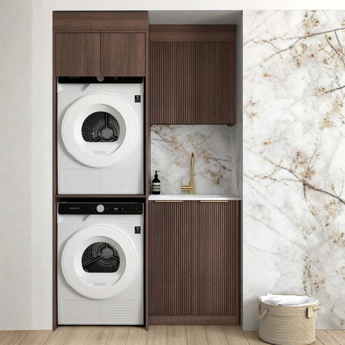 Otti Havana 1305mm Fluted Laundry Set C - Sable Walnut LA-1305C-HASW-MW - The Blue Space