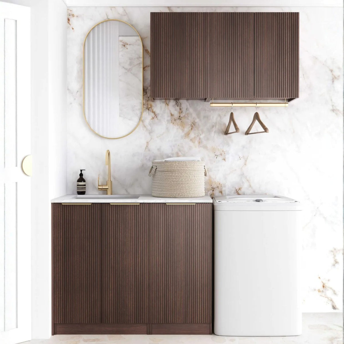 Otti Havana 1715mm Fluted Laundry Set A - Sable Walnut LA-1715A-HASW-CA - The Blue Space
