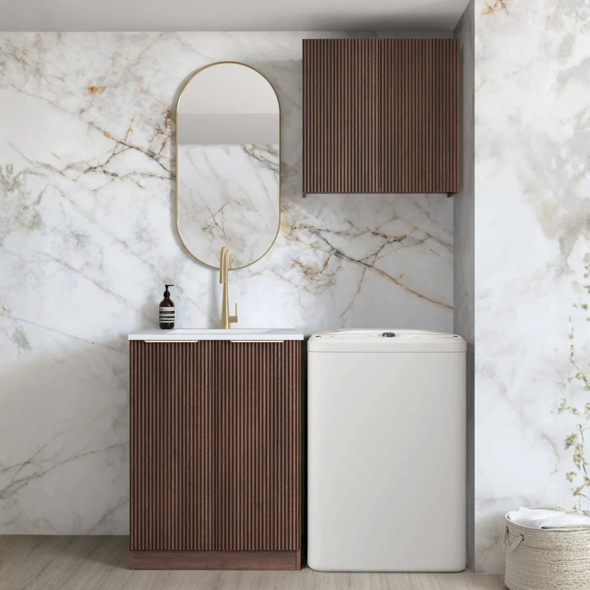 Otti Havana 650mm Fluted Laundry Cabinet Set - Sable Walnut LA-650A-HASW-MW - The Blue Space