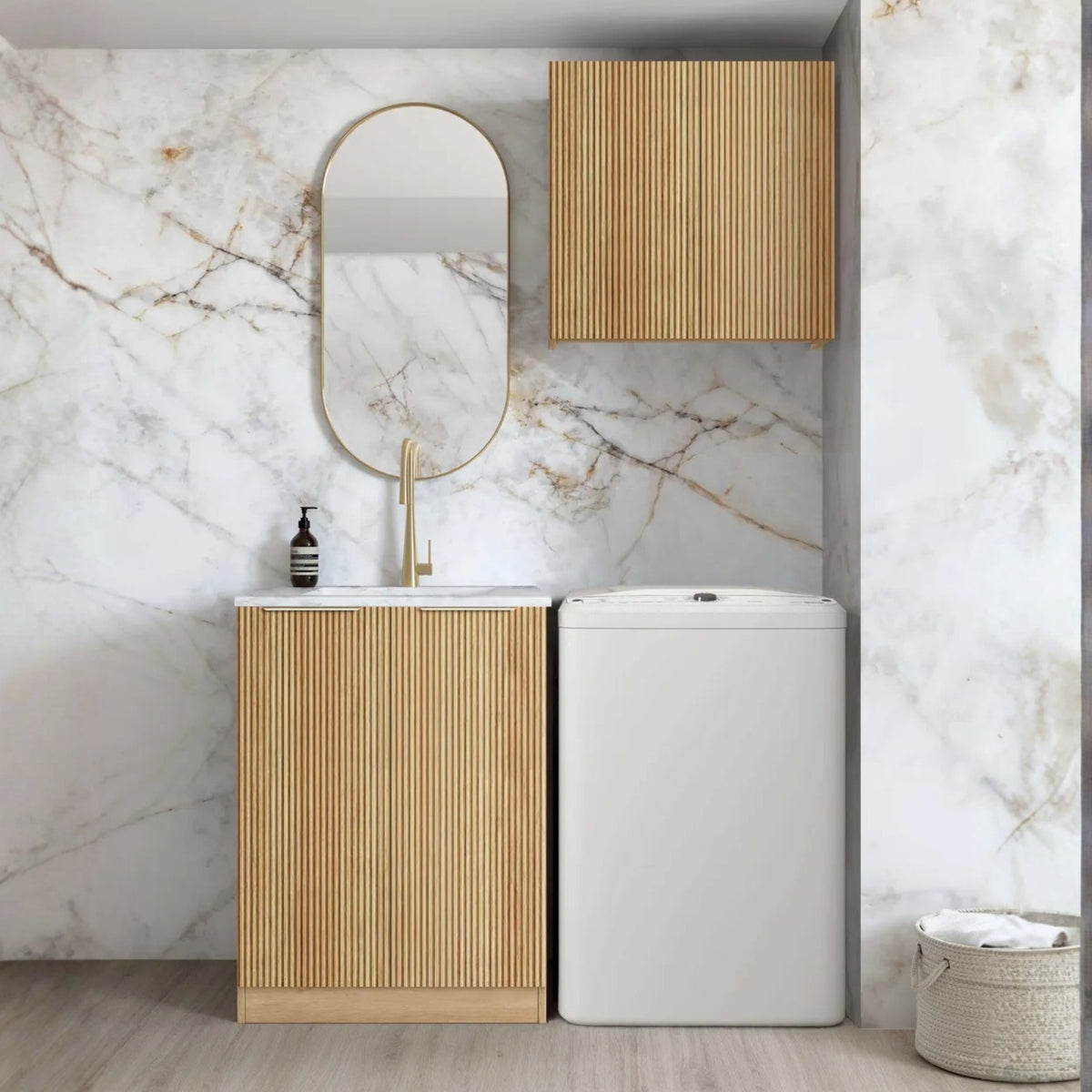 Otti Havana 650mm Fluted Laundry Cabinet Set - Woodland Oak LA-650A-HAWL-CA - The Blue Space