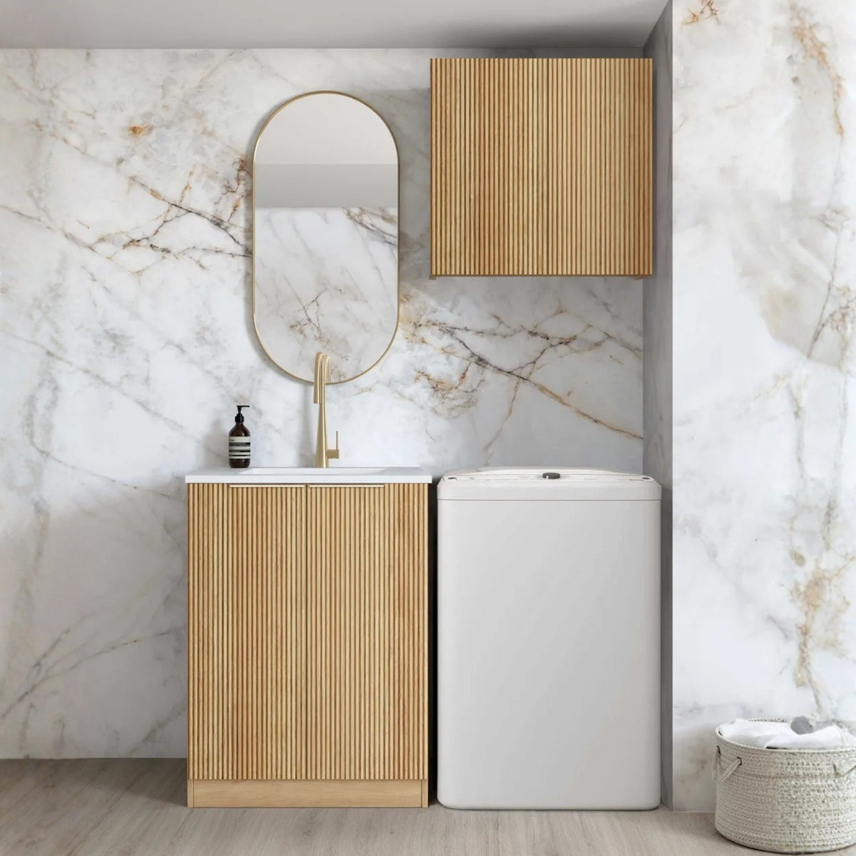 Otti Havana 650mm Fluted Laundry Cabinet Set - Woodland Oak LA-650A-HAWL-MW - The Blue Space