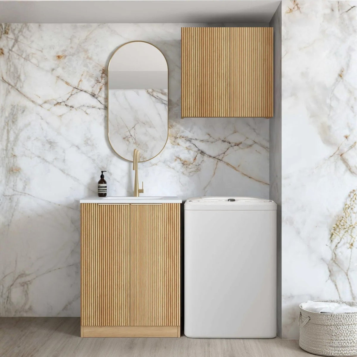 Otti Havana 650mm Fluted Laundry Cabinet Set - Woodland Oak LA-650A-HAWL-PW - The Blue Space