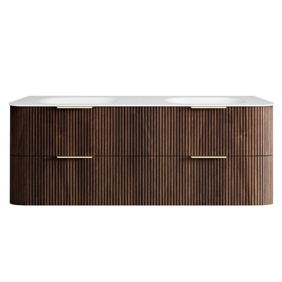 Otti Havana Fluted Curved Wall Hung Vanity with Chloe Silk Top - Sable Walnut
