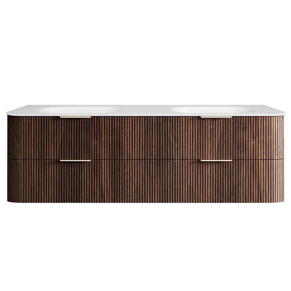 Otti Havana Fluted Curved Wall Hung Vanity with Chloe Silk Top - Sable Walnut