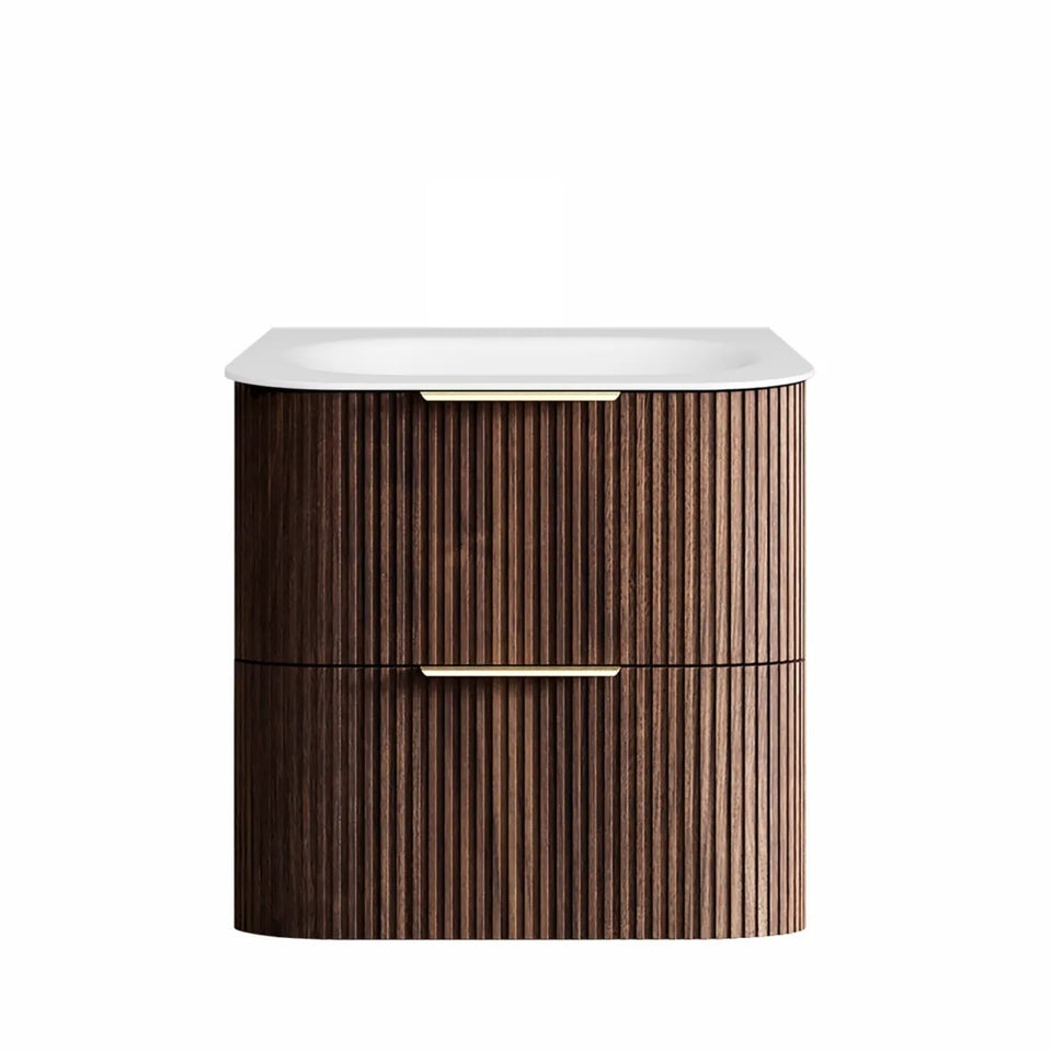 Otti Havana Fluted Curved Wall Hung Vanity with Chloe Silk Top - Sable Walnut