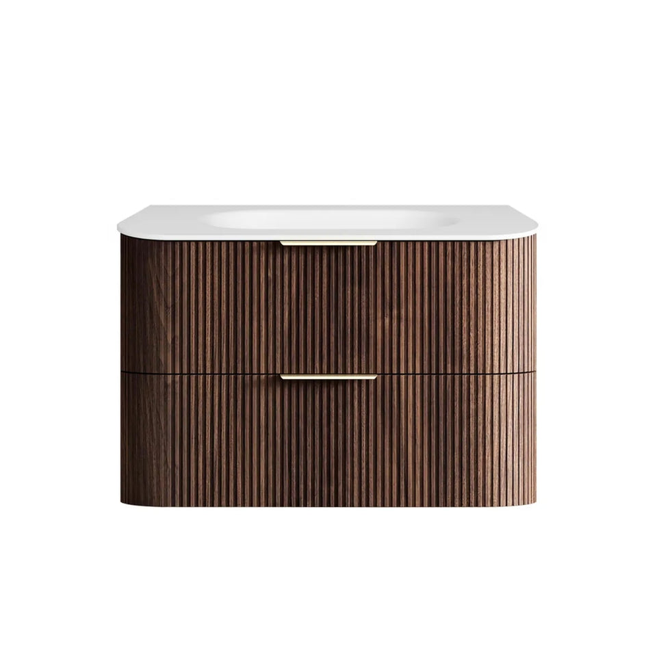 Otti Havana Fluted Curved Wall Hung Vanity with Chloe Silk Top - Sable Walnut